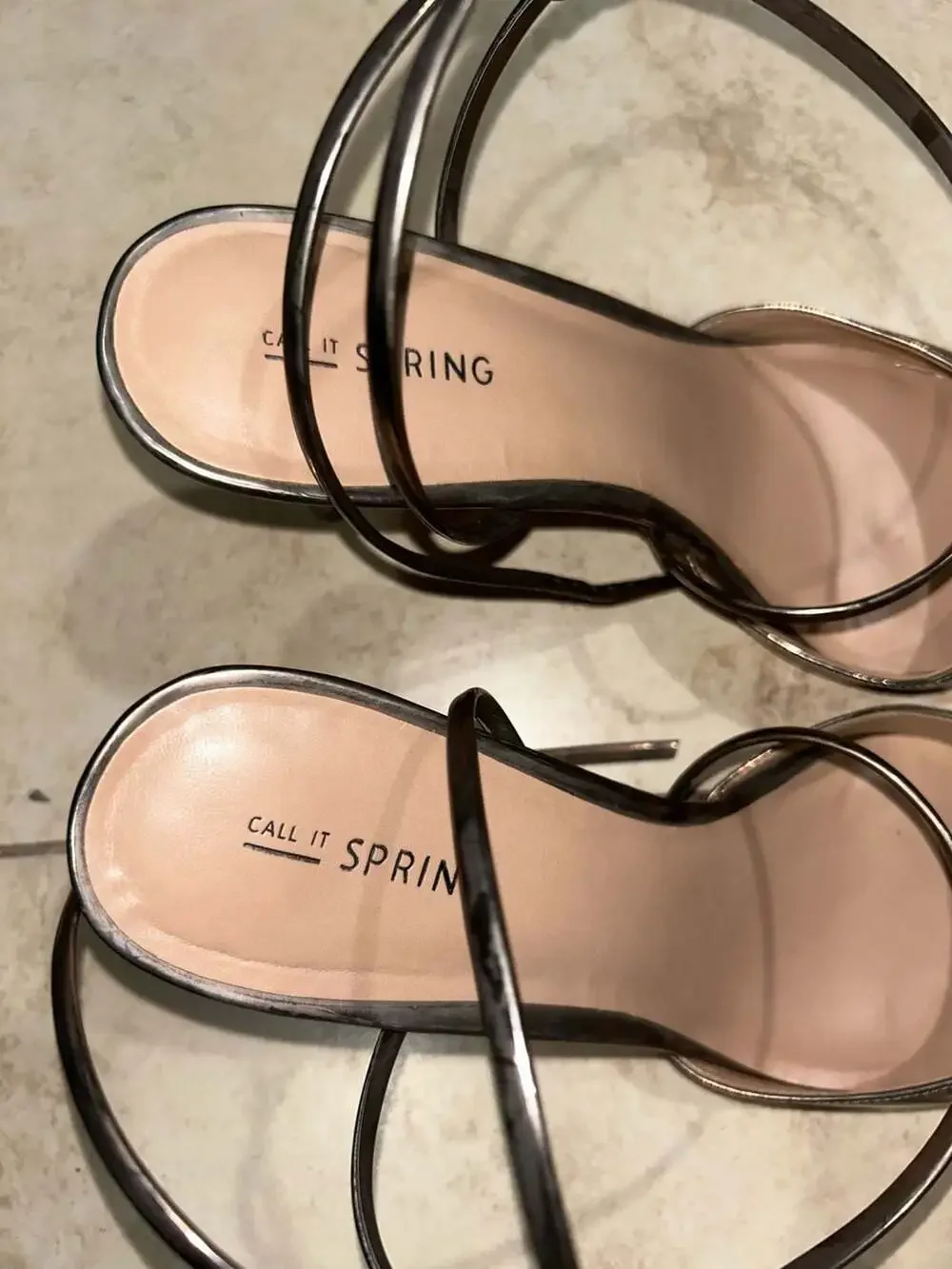 Call It Spring Gunmetal Metallic Pointed Toe Ankle Strap Stiletto Heels